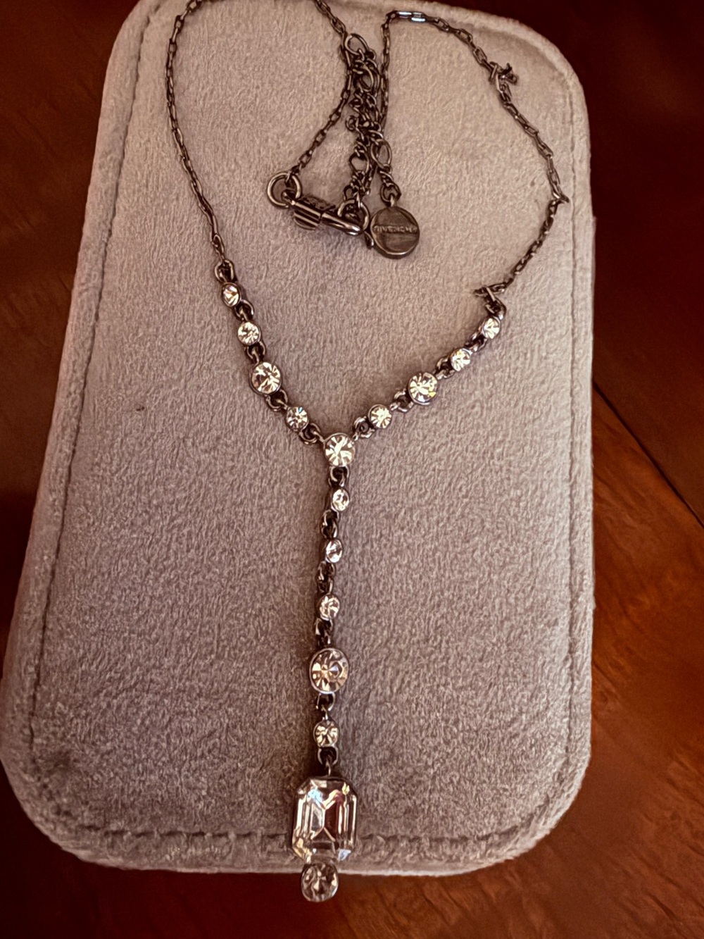 Givenchy Gunmental Crystal Y-Drop Necklace